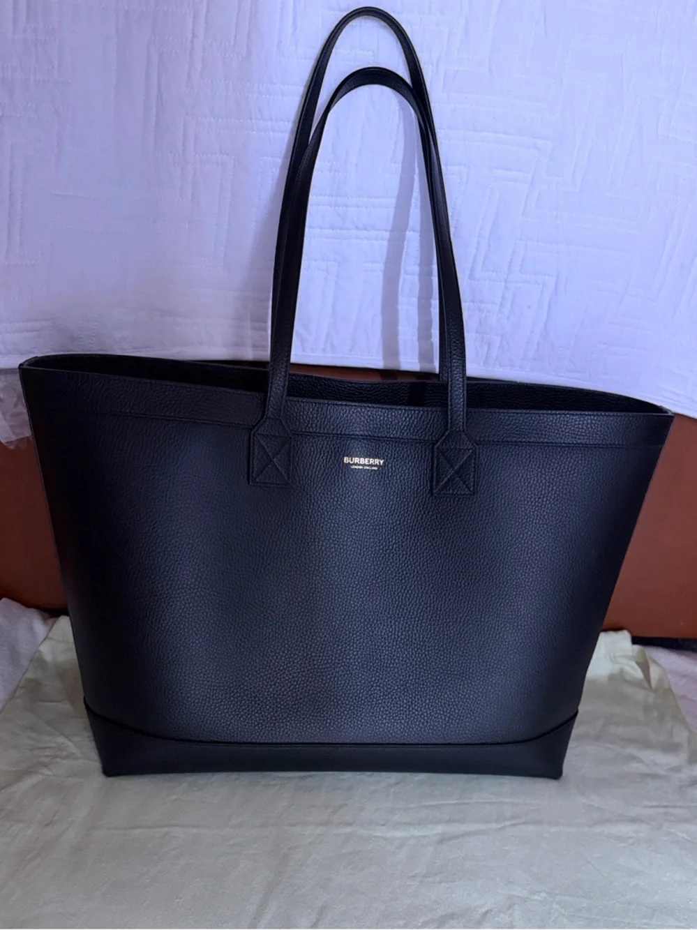 Last chance 1 day left black grained leather Burberrytote bag with double handl